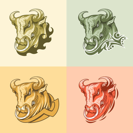 Set of four pictures Bull on different backgrounds.のイラスト素材
