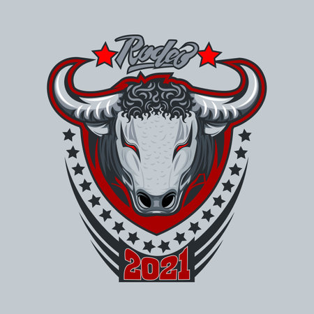 Bull logo with the inscription Rodeo on a gray background.のイラスト素材