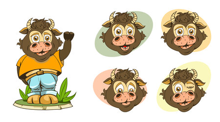 Set of cartoon images kids Bulls with different facial expressions and very funny.のイラスト素材