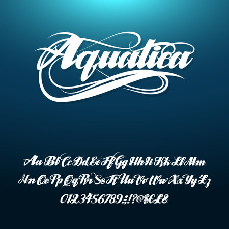 Aquatica calligraphic handwritten alphabetical font.のイラスト素材