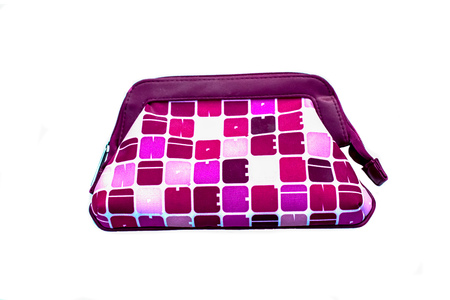 A colorful cosmetic bag isolated on a white backgroundの写真素材