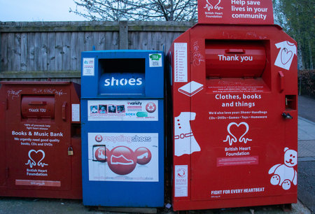 Beverley,England - April, 5, 2019: large recycling bins in Beverley Tesco car park and supermarket...