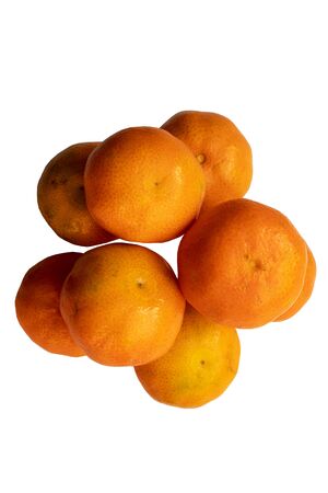 top down view of seven satsumas isolated on a white backgroundの写真素材
