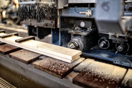 Furniture doors and windows frame, and tables at factory.の写真素材