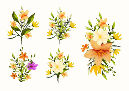 Set of watercolor floral bouquets. Hand drawn vector illustration.のイラスト素材