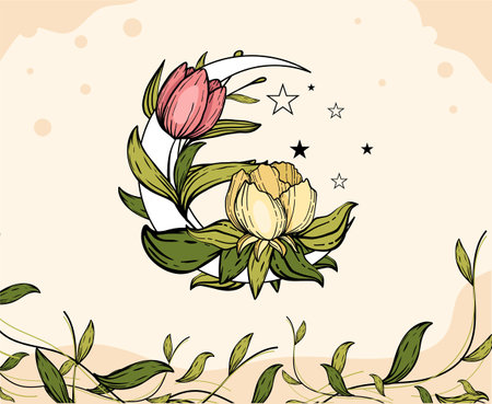 Floral frame with big glowers and leaves. Isolated on watercolor floral backgroundのイラスト素材