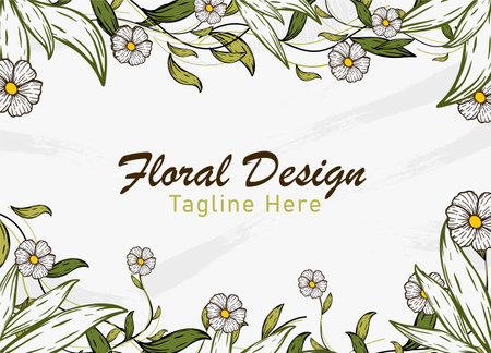Floral background design with flowers and leaves. hand drawn flower branches border with copy space.のイラスト素材