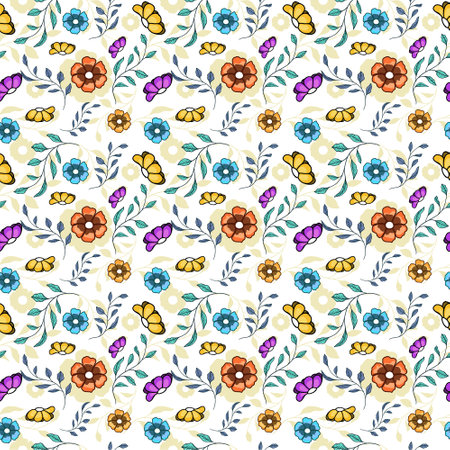 Colorful seamless pattern background with flowers and leavesのイラスト素材