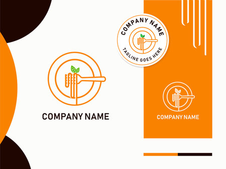 Italian spaghetti logo design idea with fork, plate, and pasta. restaurant food symbol vector icon.のイラスト素材