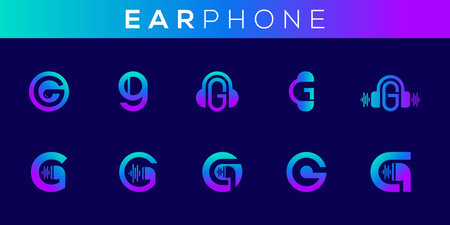 Letter G Monogram Earphone Logo Collection for Music, Podcast, Streaming and Audio Technology...