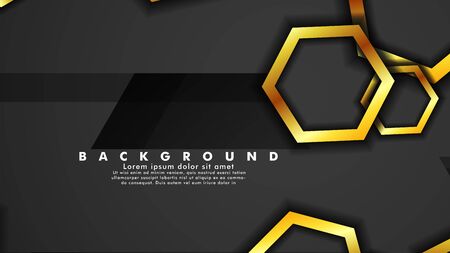 Vector background design that overlaps with hexagon gold color gradients on black space for text and background designのイラスト素材
