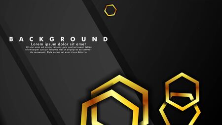 Vector background design that overlaps with hexagon gold color gradients on black space for text and background designのイラスト素材