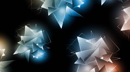 abstract background with glowing triangles that overlap. isolated black background.のイラスト素材