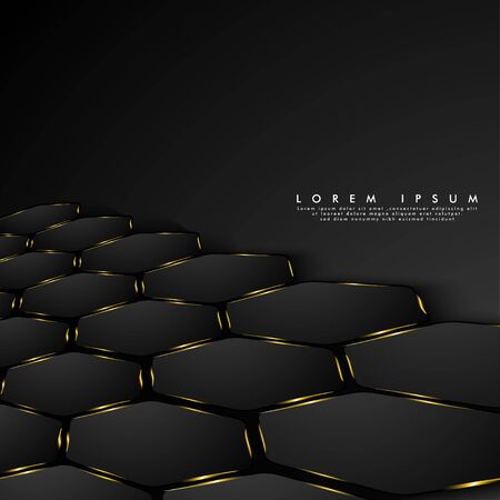 Black Hexagon perspective with golden light shines. Abstract vector background. Minimal designのイラスト素材