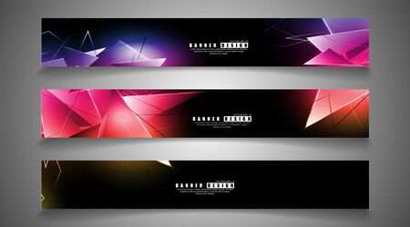banner collection. abstract background with luminous triangles that overlap. isolated black background.のイラスト素材