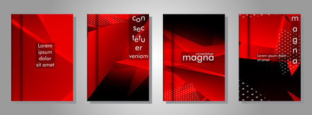 set the triangle background light header banner. Abstract composition of 3D triangles. Modern geometric red insulated black backgroundのイラスト素材