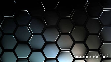 Abstract hexagon gradient colorful light pattern with a dark background technology style. Honeycomb. Vector illustrationのイラスト素材