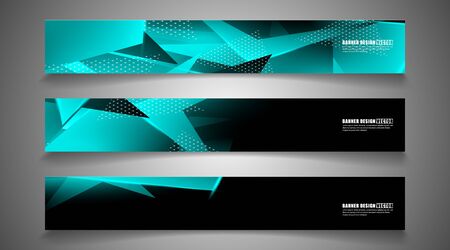 set the triangle background light header banner. Abstract composition of 3D triangles. Modern geometric blue insulated black backgroundのイラスト素材