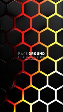 Vertical hexagon background. Gradient color light pattern with dark background technology style. Honeycomb. Vector illustration of light.のイラスト素材