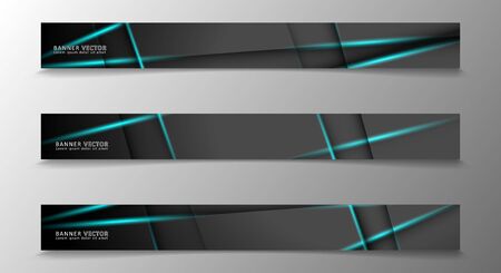 Banner collection, vector background with glowing neon blue stripes in a dark room.のイラスト素材