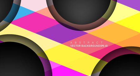 Colorful geometric vector backgrounds that overlap layers on black space circle for text and background designsのイラスト素材