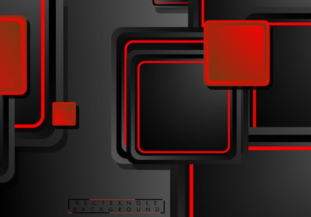 Black and red neon squares abstract hi-tech background. Vector geometric designのイラスト素材