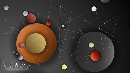 Background of Flat Space with planets and stars. Vector illustration of galaxyのイラスト素材