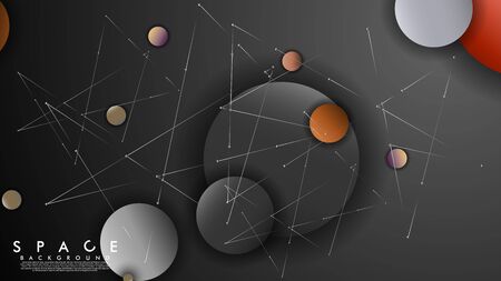 Background of Flat Space with planets and stars. Vector illustration of galaxyのイラスト素材