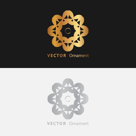 Mandala. Gold round ornament pattern on black background.のイラスト素材