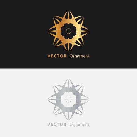 Mandala. Gold round ornament pattern on black background.のイラスト素材