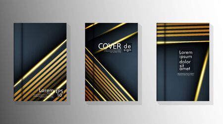 Background design of abstract dark and golden geometry line flyer. Cover book vector gradient templateのイラスト素材