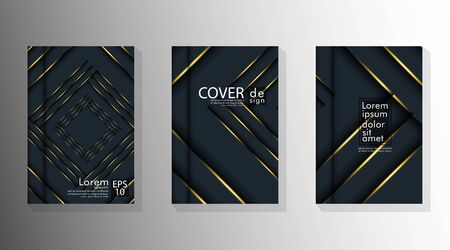 Background design of abstract dark and golden geometry line flyer. Cover book vector gradient templateのイラスト素材