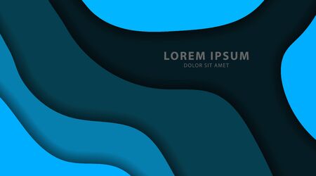 Abstract background design with blue paper cut shapes. Vector wave illustrationのイラスト素材