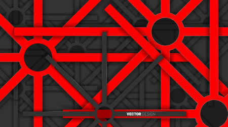abstract vector background. Red geometric shapes overlap gray colors on a dark background.のイラスト素材