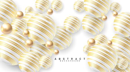 Abstract background with 3d fields. Gold and white bubbles. Vector illustration of a textured sphere with a gold line pattern.のイラスト素材