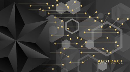 Abstract lines and dots are connected. vector background technology with black or triangle hexagons. design illustrationのイラスト素材