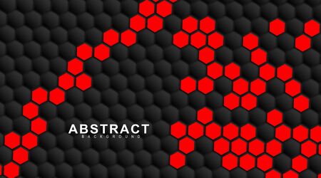 abstract vector background. Geometric black hexagonal. Surface polygon pattern with red hexagon, honeycomb. 3D design illustration technologyのイラスト素材