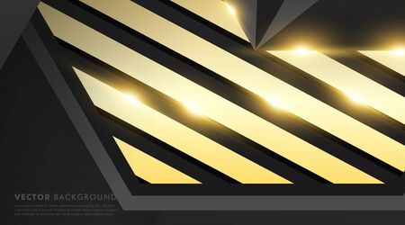 abstract vector black background. gray polygon with gold light effect and gold  rectangle. Vector Illustration For Wallpaper, Banner, Background, Card,  landing page , etcのイラスト素材