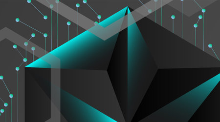 abstract vector geometric background. Dark gray vector polygonal template and blue line connected dots .Vector Illustration For Wallpaper, Banner, Background, Card, landing page , etcのイラスト素材