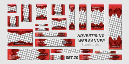 Vector set advertising web banner template design. triangle red colorのイラスト素材