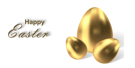 Happy Easter. Vector illustration of golden easter egg vector. Christian religious symbol. Set of 3d eggs isolated on white background. Decorative elements for designのイラスト素材