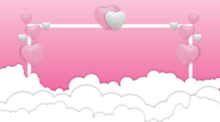 White and pink heart balloons on pink background . Realistic balloons, and frame . vector illustration for adのイラスト素材