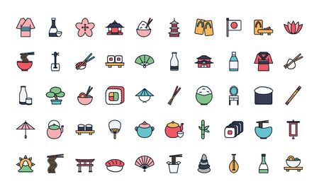 Japanese house line fill icon design, Japan culture asia travel landmark famous asian and oriental theme Vector illustrationのイラスト素材