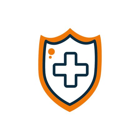 Cross inside shield half line half color style icon design of Medical care health emergency aid exam clinic and patient theme Vector illustrationのイラスト素材