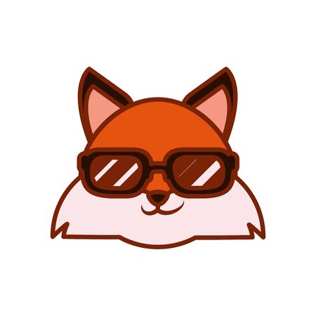 Cute kawaii fox cartoon with glasses line and fill style icon design, Animal zoo life nature character childhood and adorable theme Vector illustrationのイラスト素材