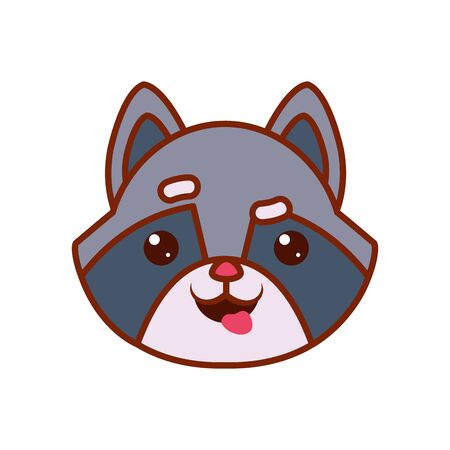 Cute kawaii raccoon cartoon line and fill style icon design, Animal zoo life nature character childhood and adorable theme Vector illustrationのイラスト素材