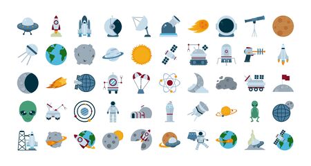 Rocket flat style icon of Space futuristic cosmos outside universe astronomy adventure and exploration theme Vector illustrationのイラスト素材