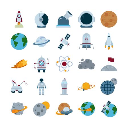 Rocket flat style icon of Space futuristic cosmos outside universe astronomy adventure and exploration theme Vector illustrationのイラスト素材
