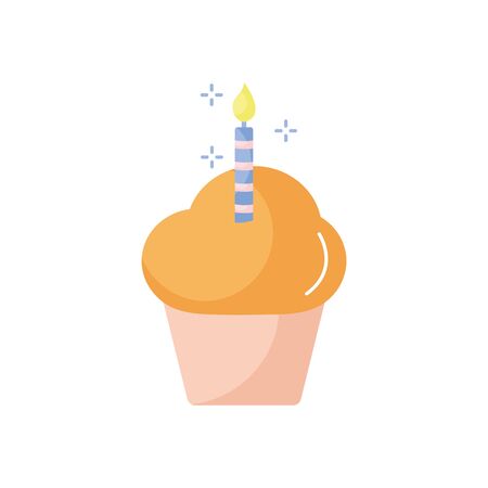 cupcake with candle flat style icon design, Happy birthday card celebration decoration surprise party anniversay and invitation theme Vector illustrationのイラスト素材