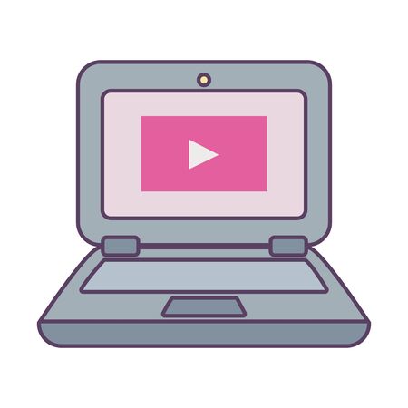 Laptop line and fill style icon design, Digital technology communication social media internet web and screen theme Vector illustrationのイラスト素材